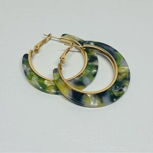 Blue and Green Resin Gold Hoop Earrings